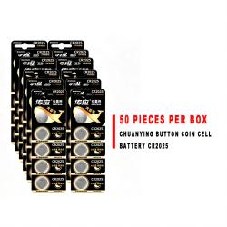 Chuanying CR2025 3V Lithium Coin Cell Battery 50Pcs Full Box For Car Remote Key