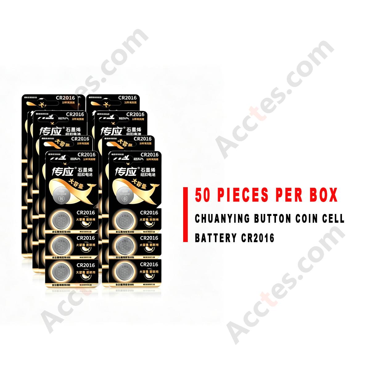 Chuanying CR2016 3V Lithium Coin Cell Battery 50Pcs Full Box For Car Remote Key