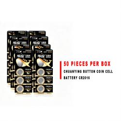 Chuanying CR2016 3V Lithium Coin Cell Battery 50Pcs Full Box For Car Remote Key
