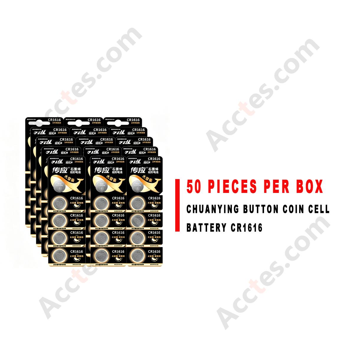 Chuanying CR1616 3V Lithium Coin Cell Battery 50Pcs Full Box For Car Remote Key