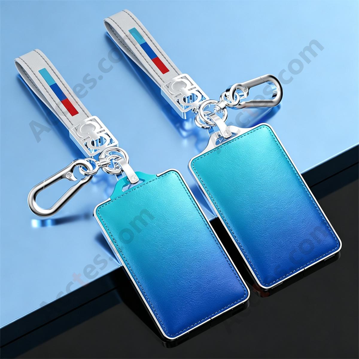 Starry‑Blue Full Wrap Metal Key Case Cover With Hand Strap Decorative Key Protector