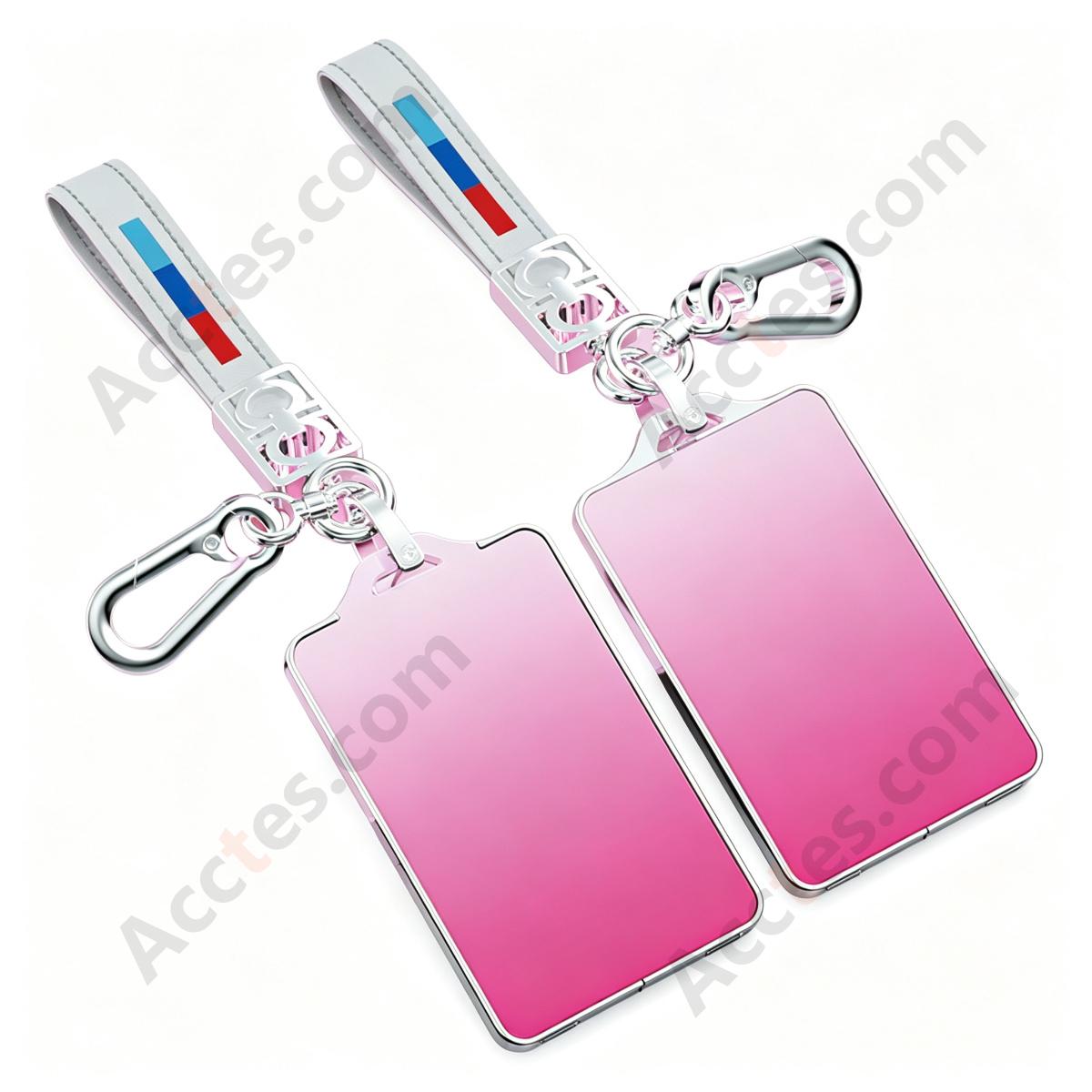 Sakura‑Pink Full Wrap Metal Key Case Cover With Hand Strap Decorative Key Protector