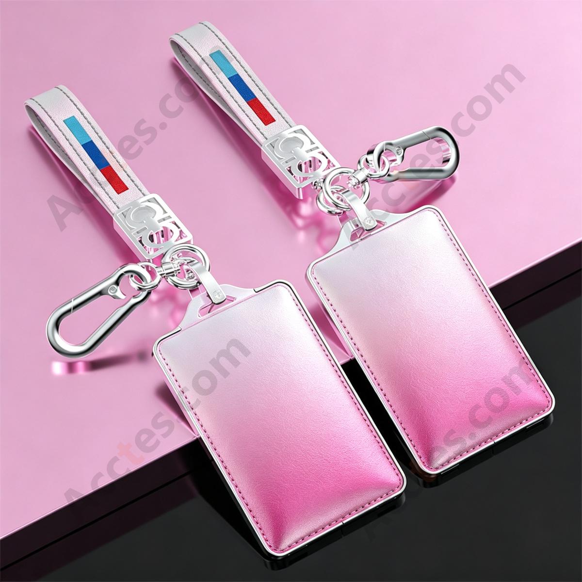 Sakura‑Pink Full Wrap Metal Key Case Cover With Hand Strap Decorative Key Protector
