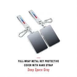 Deep‑Space‑Gray Full Wrap Metal Key Case Cover With Hand Strap Decorative Key Protector