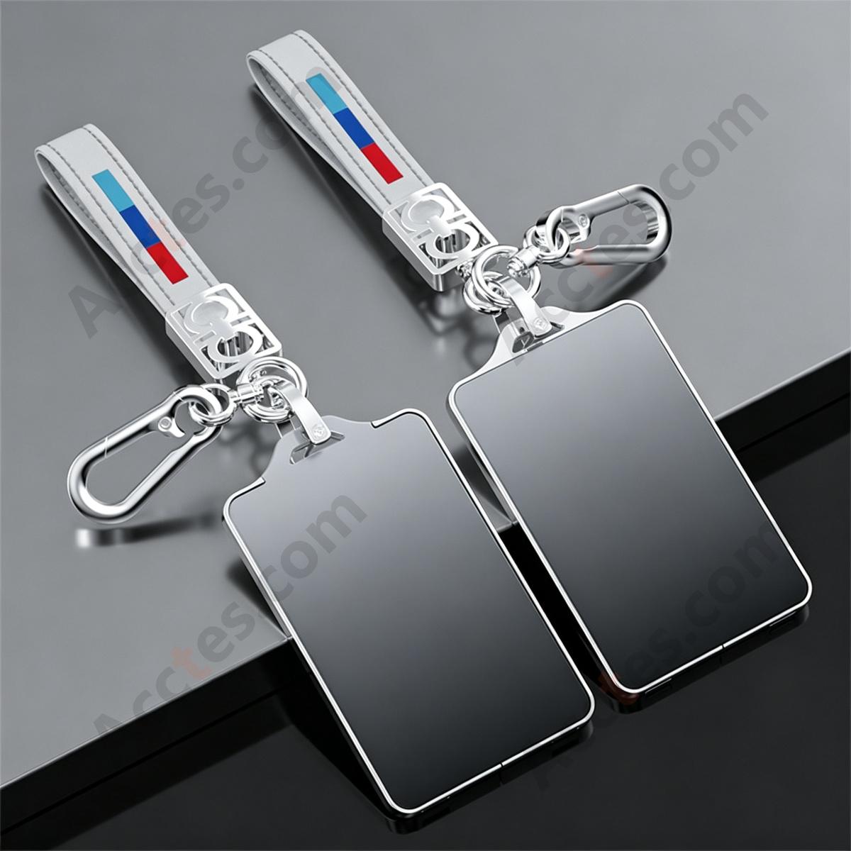 Deep‑Space‑Gray Full Wrap Metal Key Case Cover With Hand Strap Decorative Key Protector