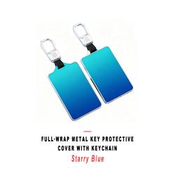 Starry‑Blue Full Wrap Metal Key Case Cover With Keychain Ring Decorative Key Protector