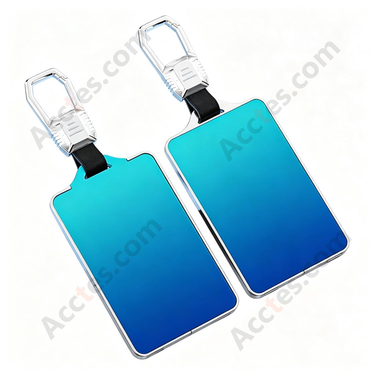 Starry‑Blue Full Wrap Metal Key Case Cover With Keychain Ring Decorative Key Protector