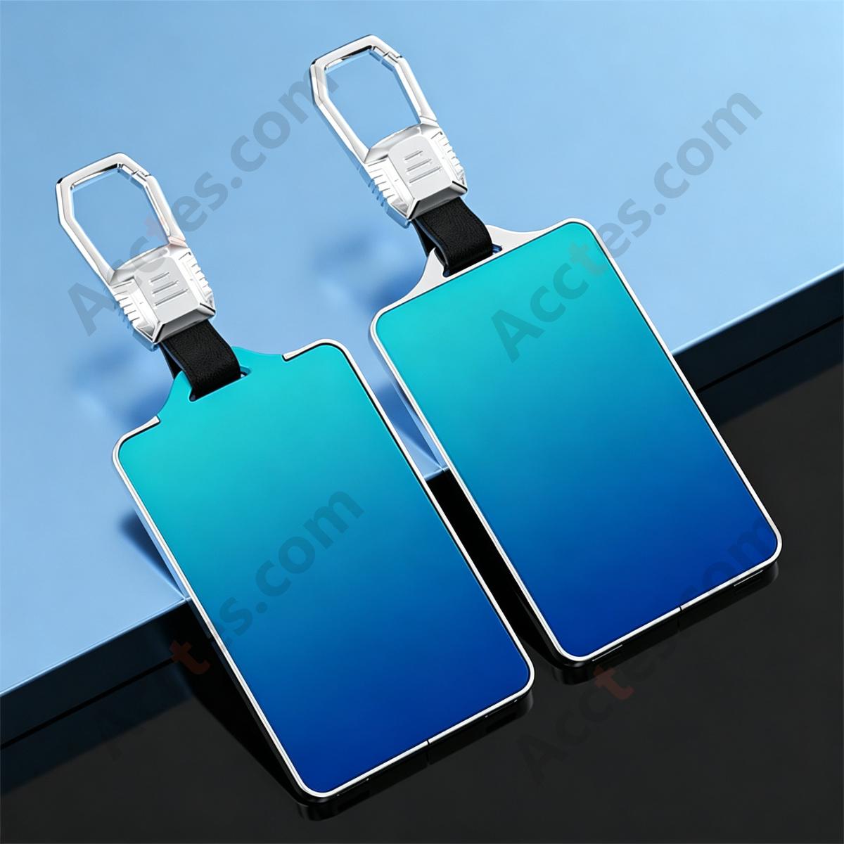 Starry‑Blue Full Wrap Metal Key Case Cover With Keychain Ring Decorative Key Protector