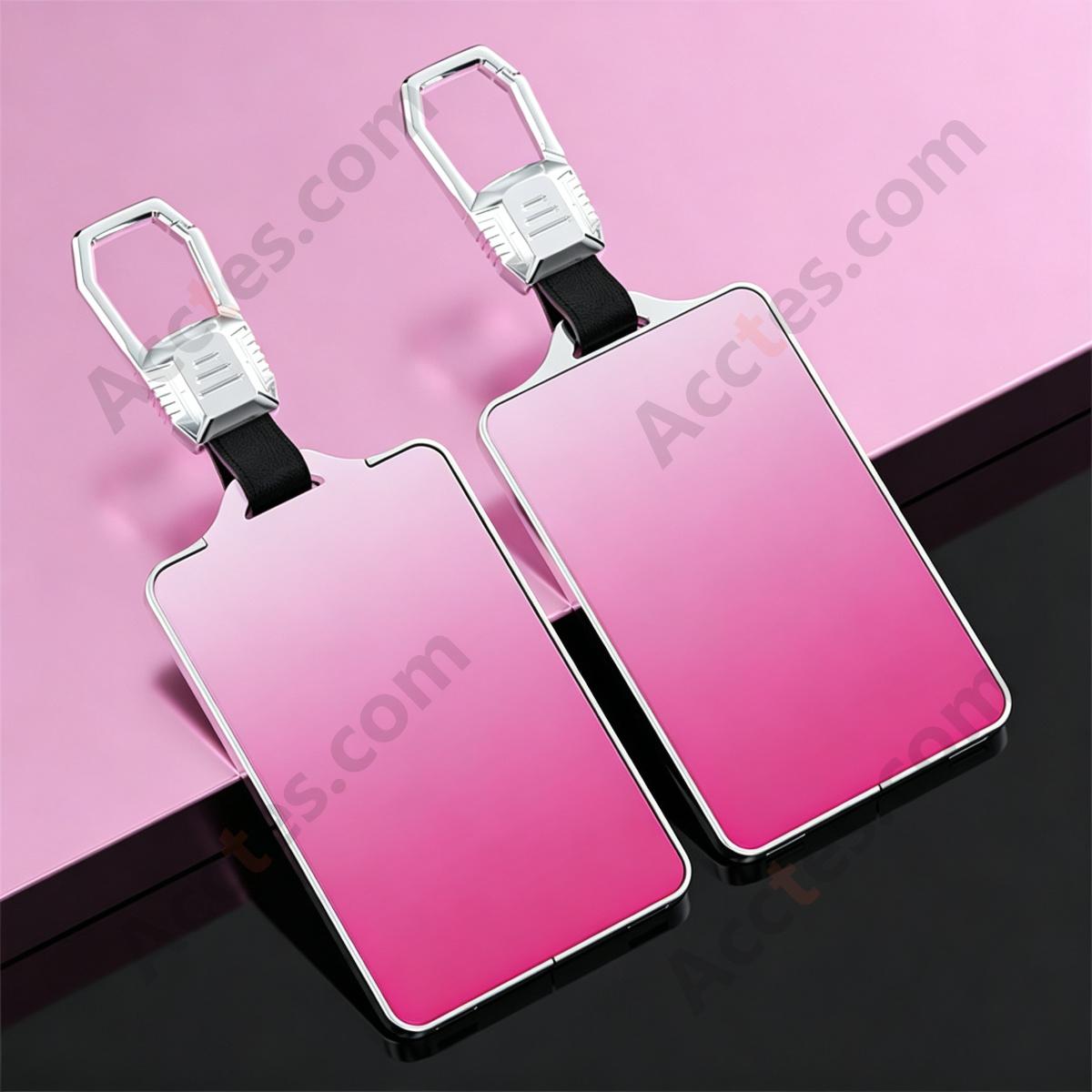 Sakura‑Pink Full Wrap Metal Key Case Cover With Keychain Ring Decorative Key Protector