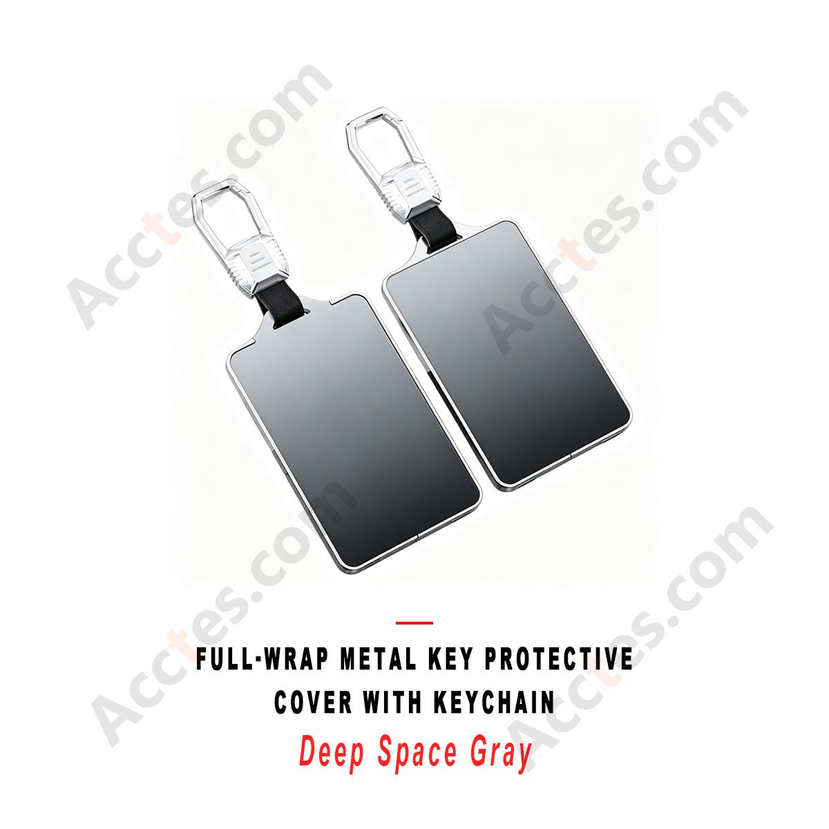 Deep‑Space‑Gray Full Wrap Metal Key Case Cover With Keychain Ring Decorative Key Protector