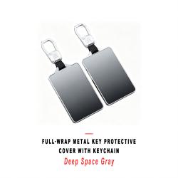 Deep‑Space‑Gray Full Wrap Metal Key Case Cover With Keychain Ring Decorative Key Protector