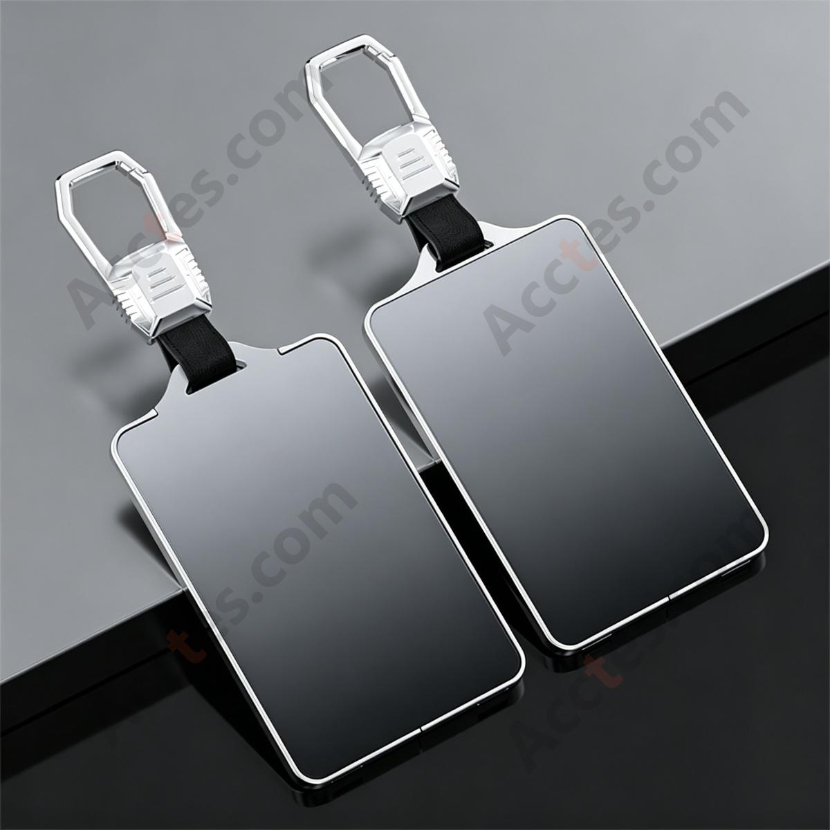 Deep‑Space‑Gray Full Wrap Metal Key Case Cover With Keychain Ring Decorative Key Protector