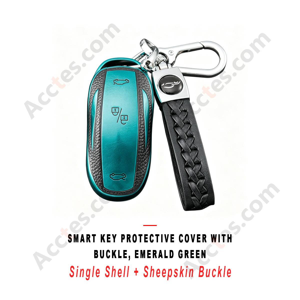 Emerald Green Smart Key Protective Single Shell With Sheepskin Buckle Decorative Key Accessory