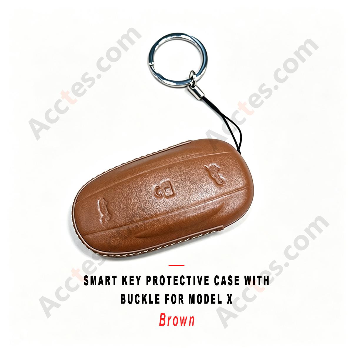 Brown Smart Key Protective Shell With Buckle For Model X Anti‑Scratch Key Cover Sleeve