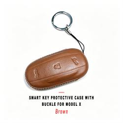 Brown Smart Key Protective Shell With Buckle For Model X Anti‑Scratch Key Cover Sleeve