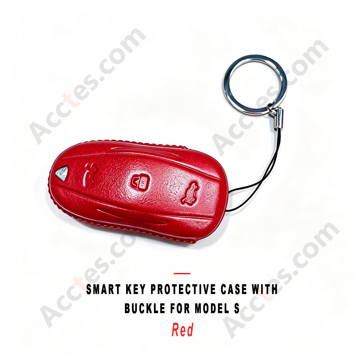 Red Smart Key Protective Shell With Buckle For Model S Anti‑Scratch Decorative Key Sleeve