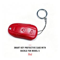 Red Smart Key Protective Shell With Buckle For Model S Anti‑Scratch Decorative Key Sleeve