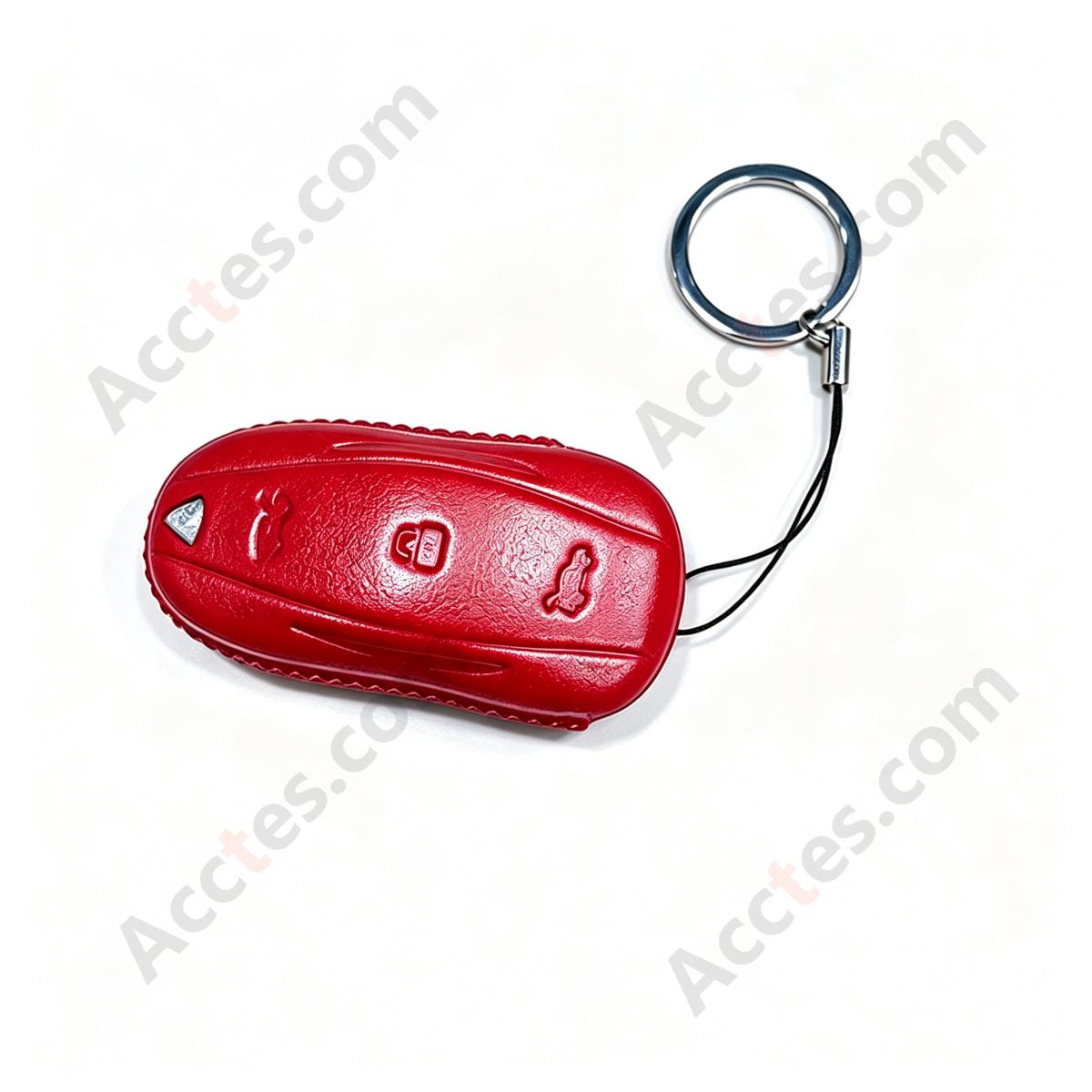Red Smart Key Protective Shell With Buckle For Model S Anti‑Scratch Decorative Key Sleeve