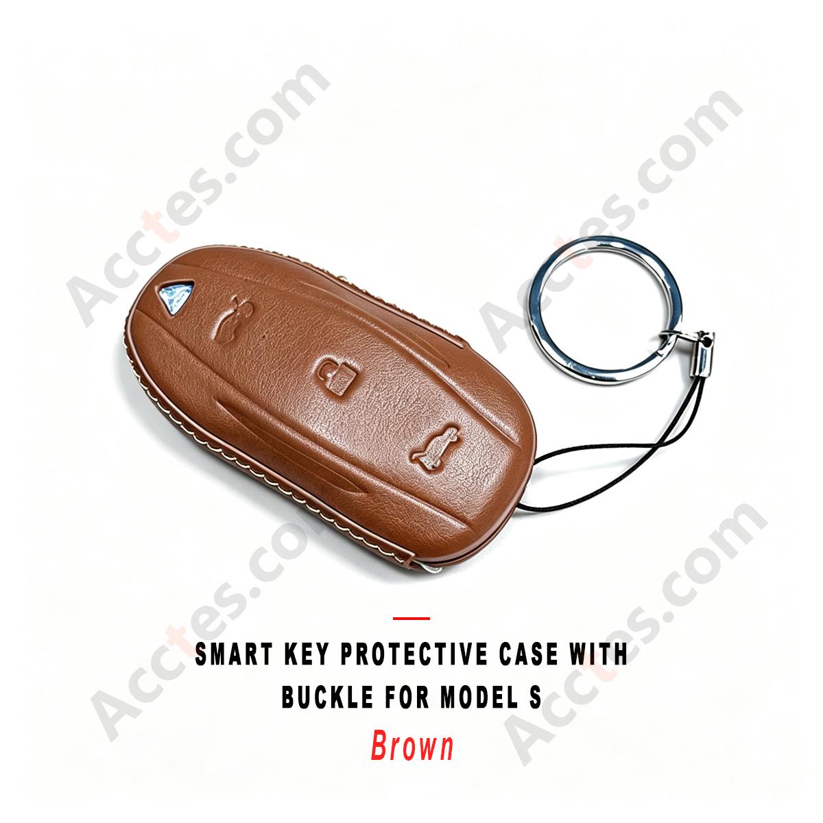 Brown Smart Key Protective Shell With Buckle For Model S Anti‑Scratch Decorative Key Sleeve