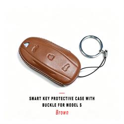 Brown Smart Key Protective Shell With Buckle For Model S Anti‑Scratch Decorative Key Sleeve
