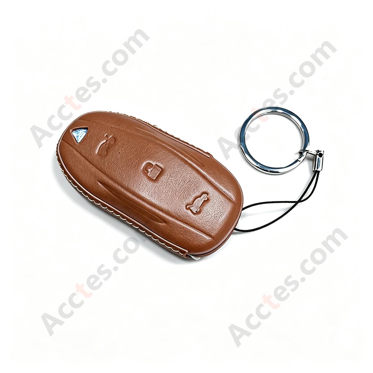 Brown Smart Key Protective Shell With Buckle For Model S Anti‑Scratch Decorative Key Sleeve