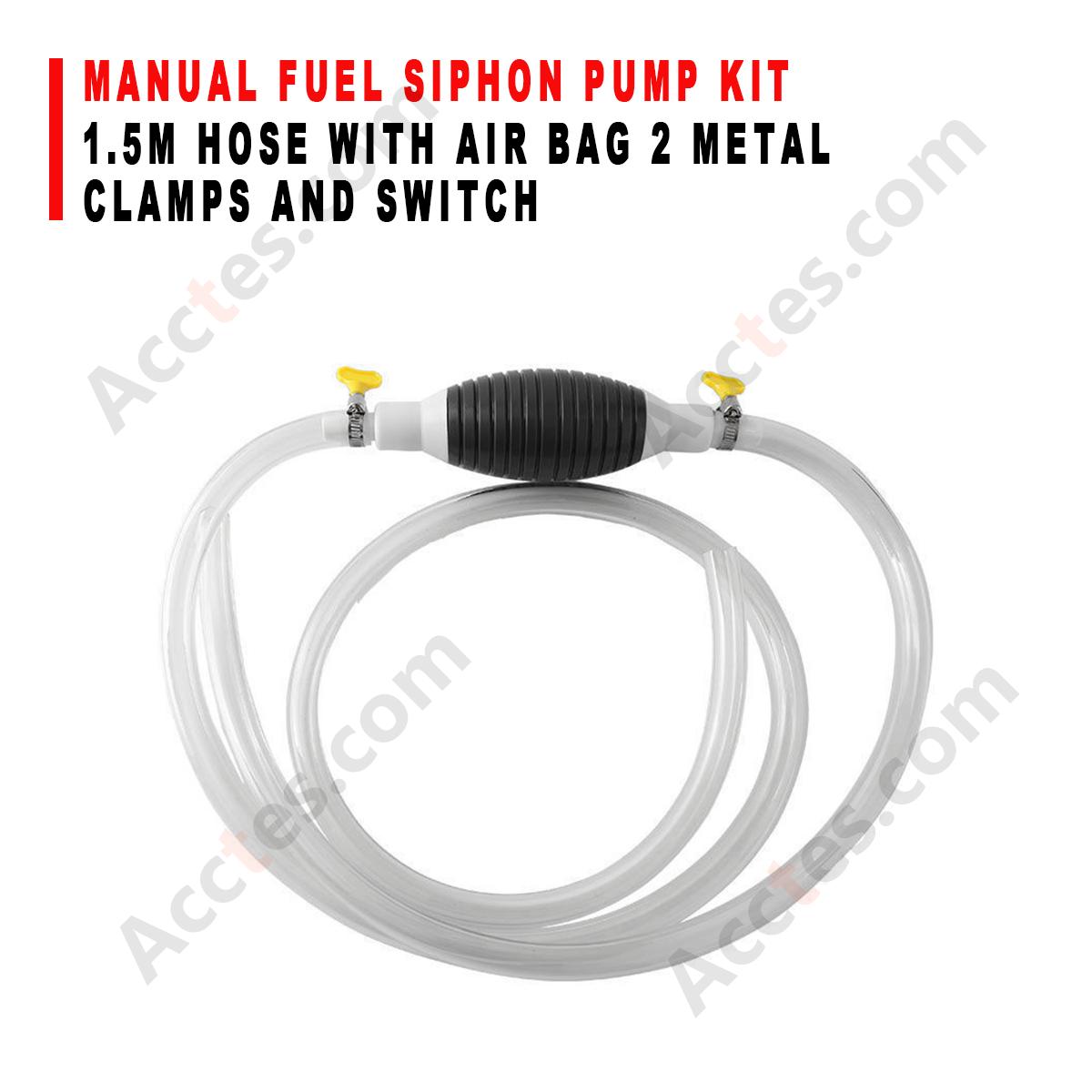 Manual Fuel Oil Siphon Transfer Pump Kit 1.5M Hose With Air Bag Clamps And Switch