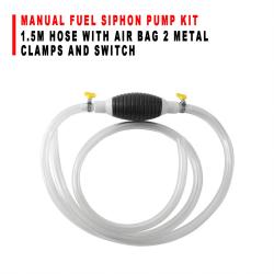 Manual Fuel Oil Siphon Transfer Pump Kit 1.5M Hose With Air Bag Clamps And Switch