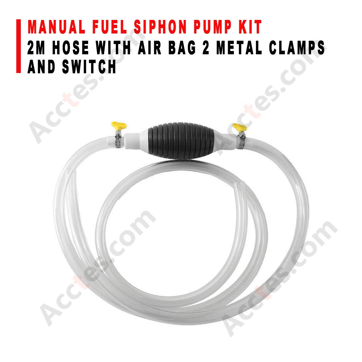 Manual Fuel Oil Siphon Transfer Pump Kit 2M Hose With Air Bag Clamps And Switch