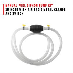 Manual Fuel Oil Siphon Transfer Pump Kit 3M Hose With Air Bag Clamps And Switch
