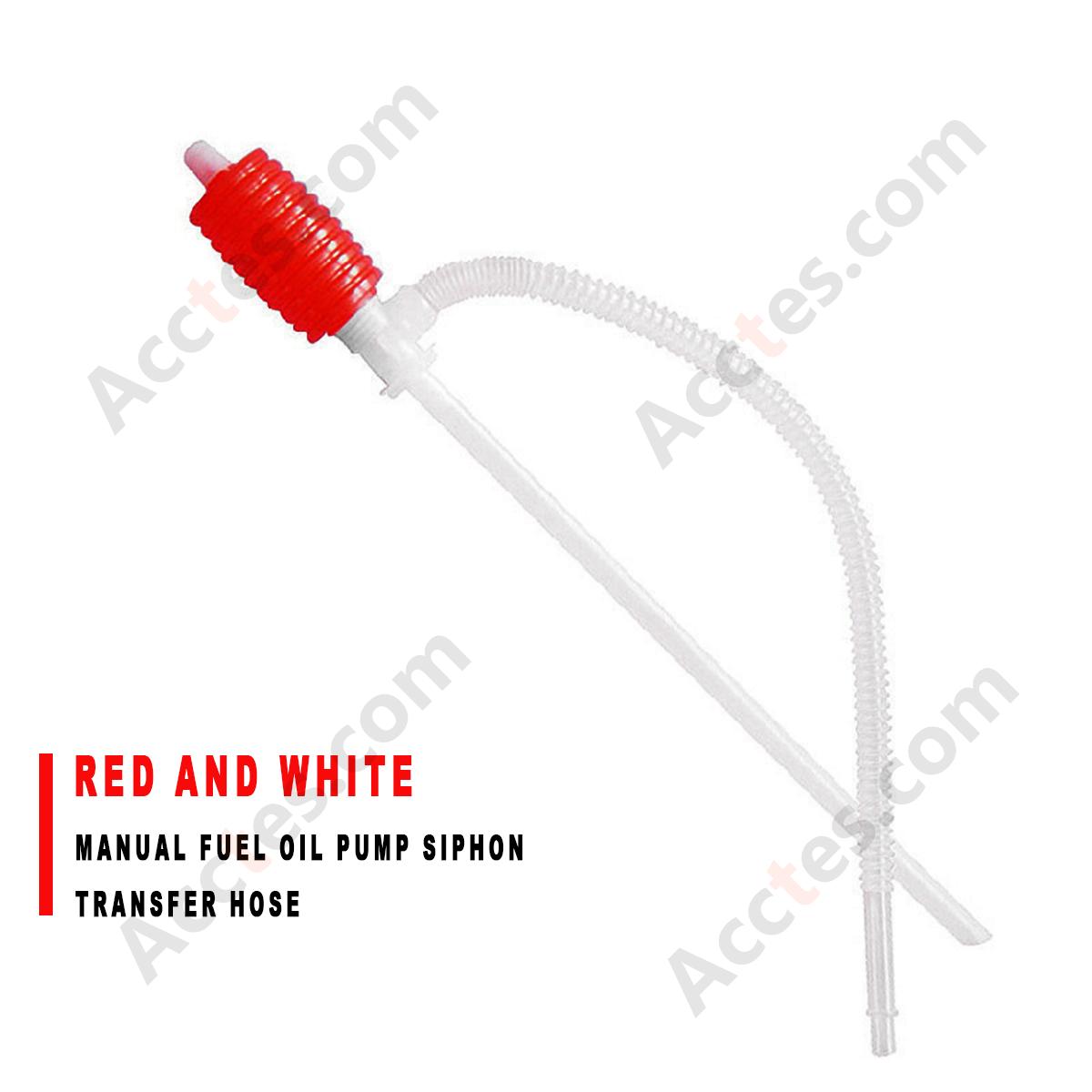 Manual Fuel Oil Siphon Pump Transfer Hose Red White For Gasoline Tank