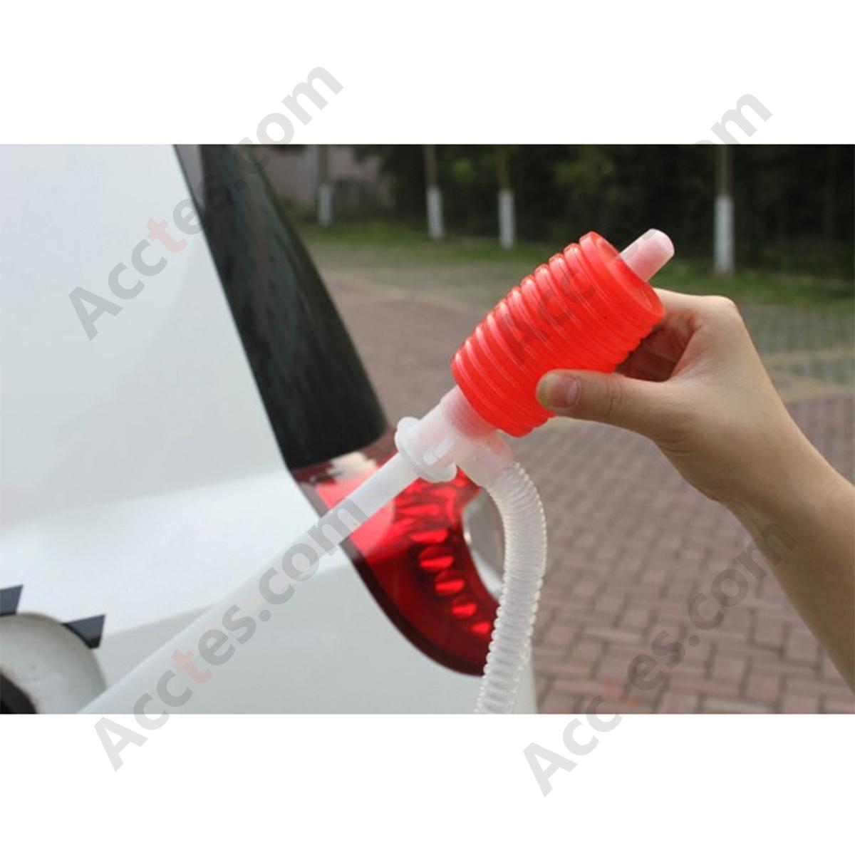 Manual Fuel Oil Siphon Pump Transfer Hose Red White For Gasoline Tank