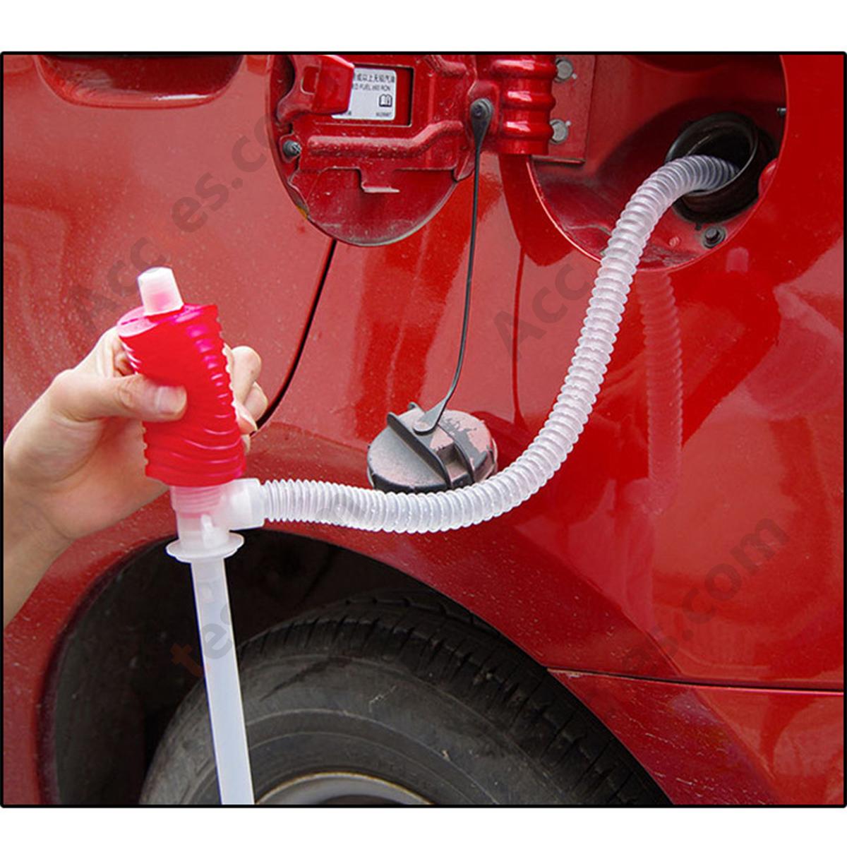 Manual Fuel Oil Siphon Pump Transfer Hose Red White For Gasoline Tank