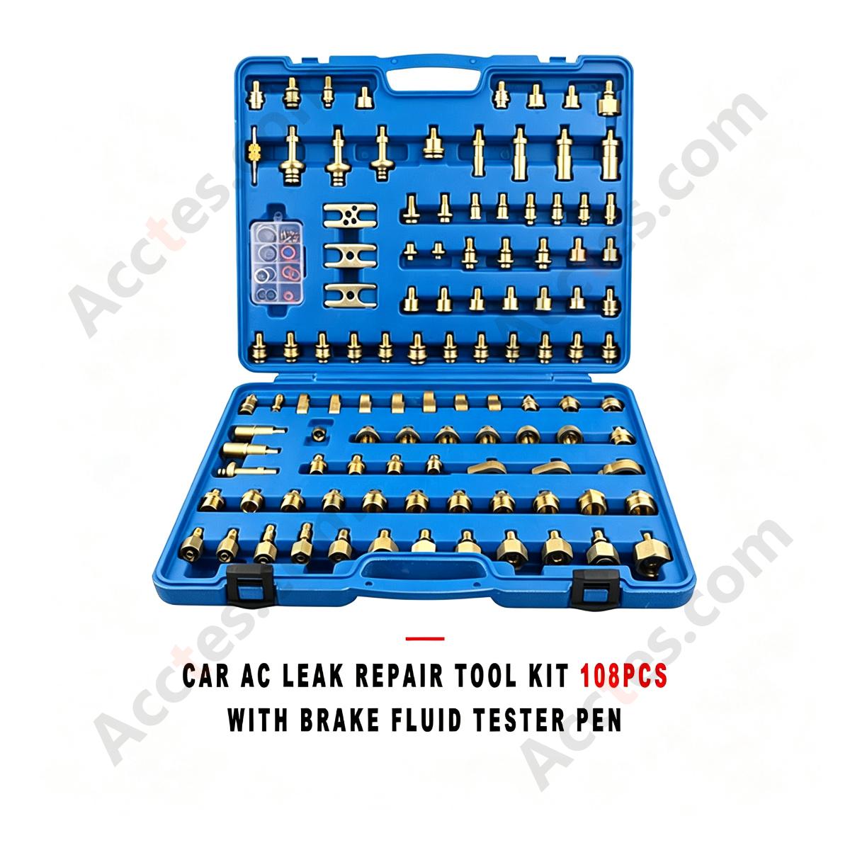 Automotive AC Leak Detection And Repair Tool Kit 108Pcs With Brake Fluid Tester