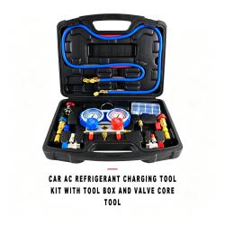 Automotive AC Refrigerant Charging Tool Kit With Tool Box And Valve Core Remover