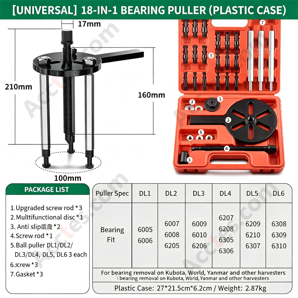18 In 1 Bearing Puller Set Internal External Bearing Removal Tool With Plastic Case