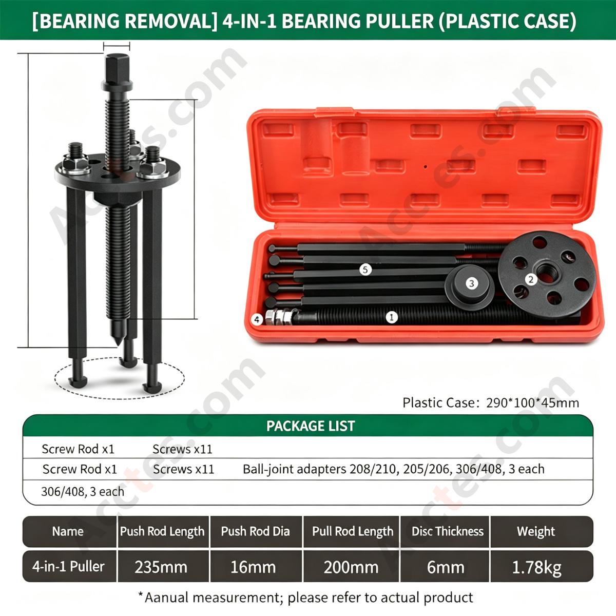 4 In 1 Bearing Puller Set Internal External Bearing Removal Tool With Plastic Case