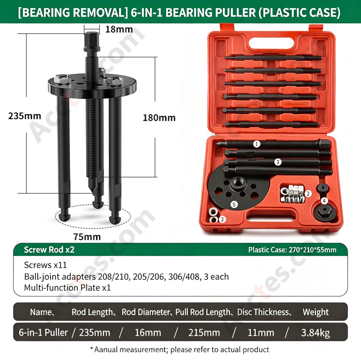 6 In 1 Bearing Puller Set Internal External Bearing Removal Tool With Plastic Case