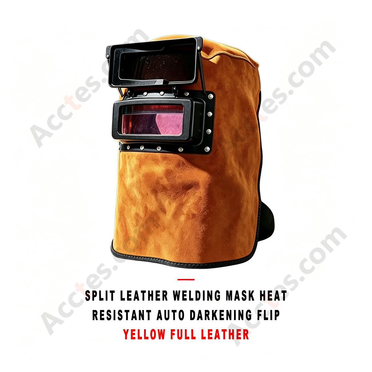 Split Cowhide Leather Welding Mask Heat Resistant Auto Darkening Flip Up Yellow Full Leather