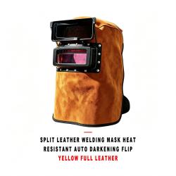 Split Cowhide Leather Welding Mask Heat Resistant Auto Darkening Flip Up Yellow Full Leather