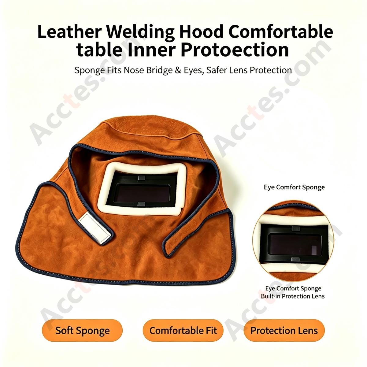 Split Cowhide Leather Welding Mask Heat Resistant Auto Darkening Flip Up Yellow Full Leather