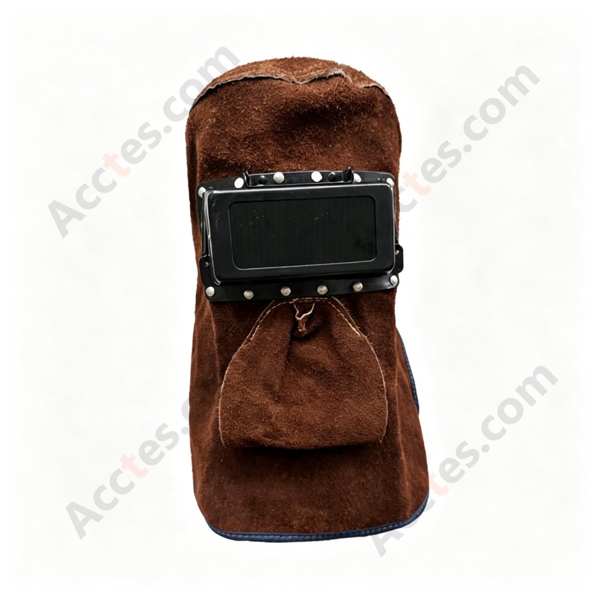 Split Cowhide Leather Welding Mask Heat Resistant Auto Darkening Flip Up Brown Full Leather