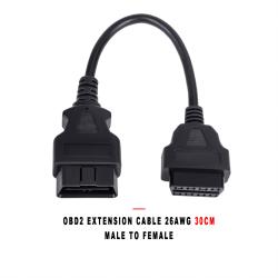OBD2 Extension Cable 26AWG 30cm Male to Female for Diagnostic Scanner Code Reader