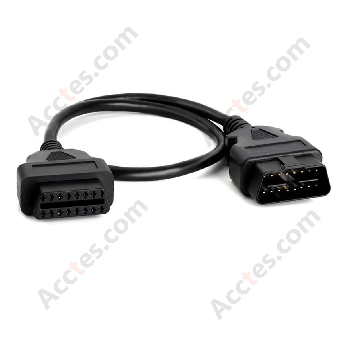 OBD2 Extension Cable Gold Plated Pins 26AWG 60cm Male to Female for Diagnostic Scanner