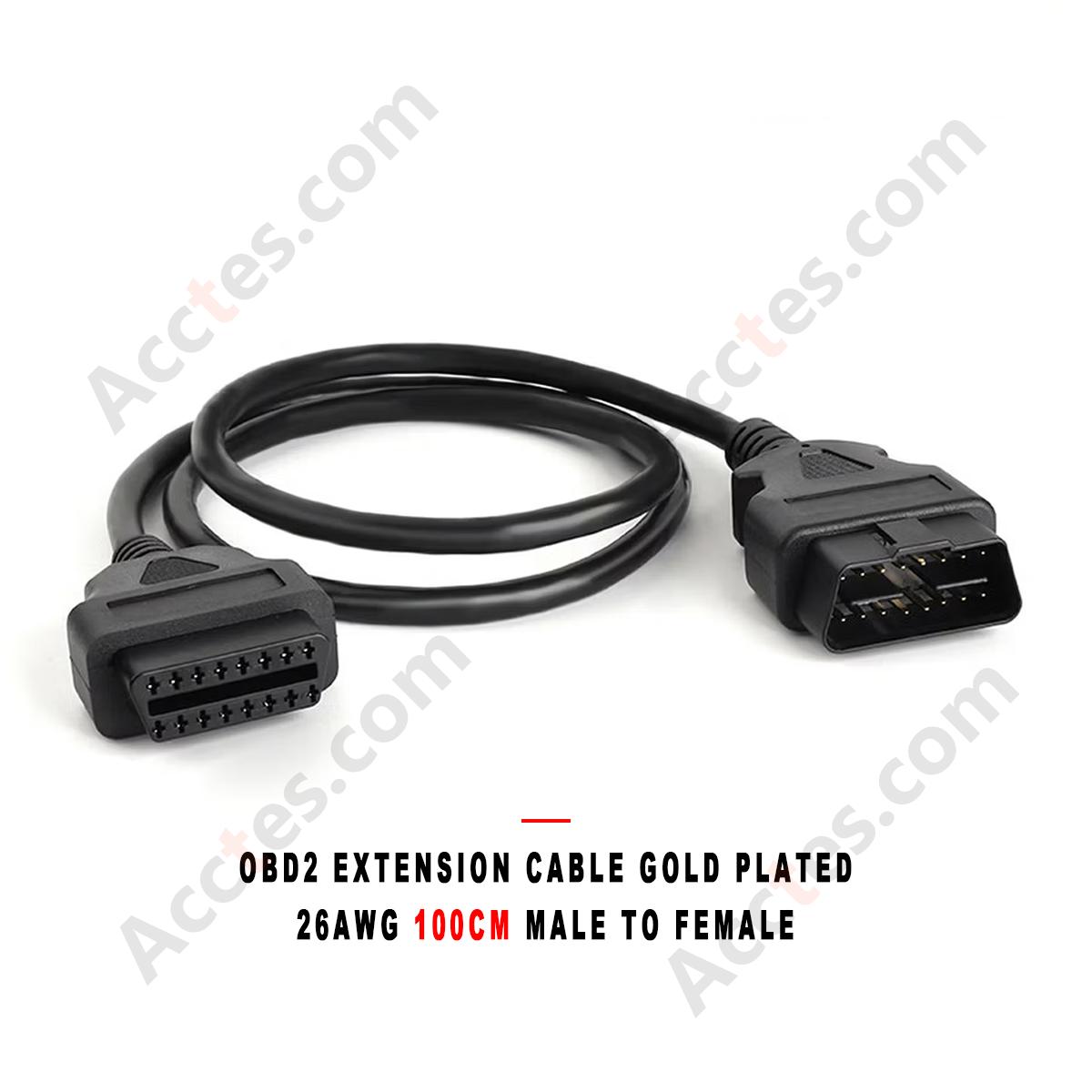 OBD2 Extension Cable Gold Plated Pins 26AWG 1 Meter Male to Female for Diagnostic Scanner