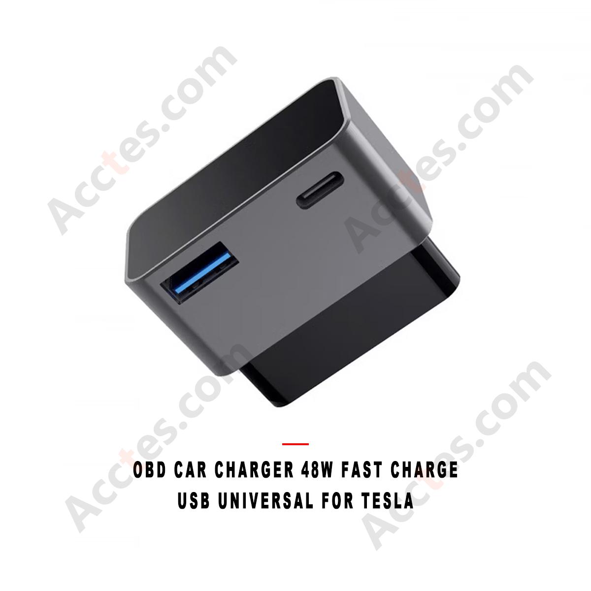 OBD Car Charger 48W Fast Charge USB Universal Hidden Design Compatible with Tesla