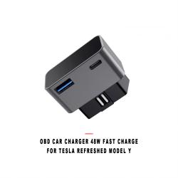 OBD Car Charger 48W Fast Charge USB Hidden Design Compatible with Tesla Refreshed Model Y