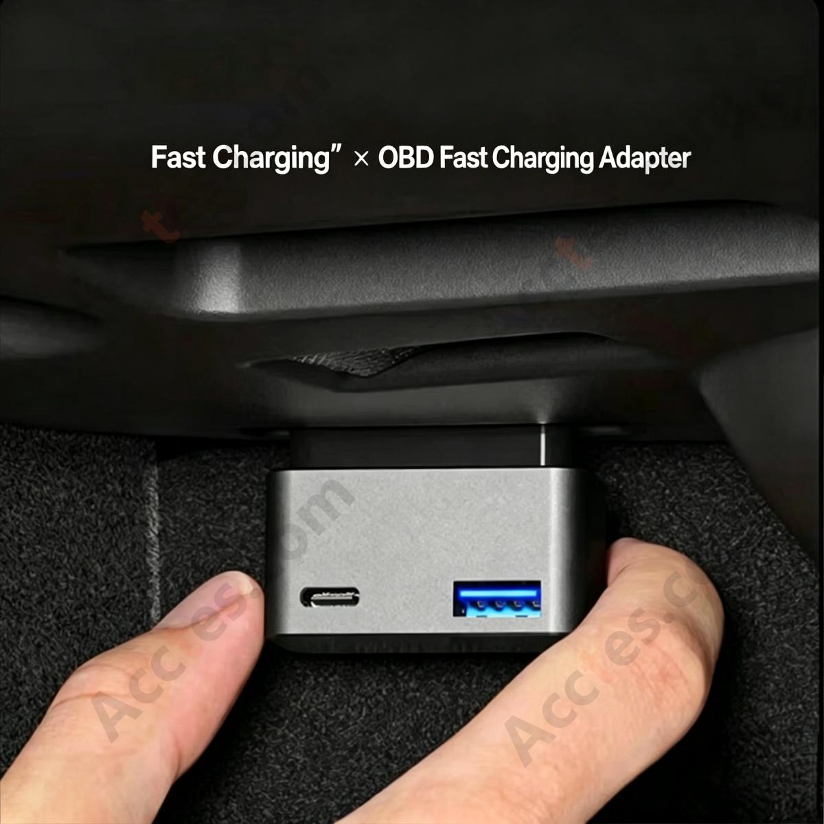 OBD Car Charger 48W Fast Charge USB Hidden Design Compatible with Tesla Refreshed Model Y