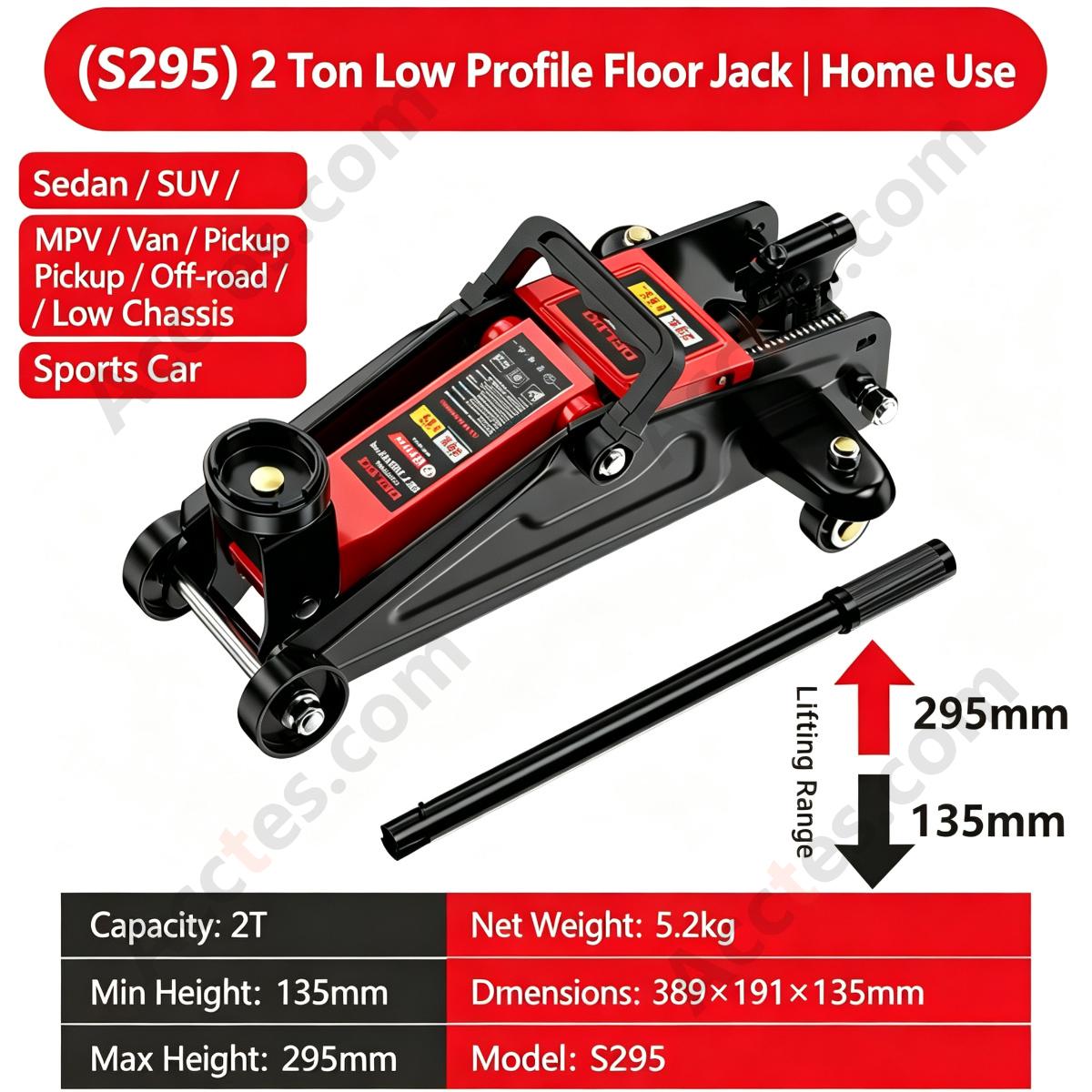 Hydraulic Floor Jack 2 Ton 295mm Low Profile Heavy Duty for Car Repair