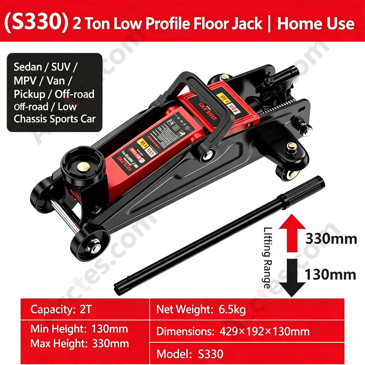 Hydraulic Floor Jack 2 Ton 330mm Low Profile Heavy Duty for Car Repair
