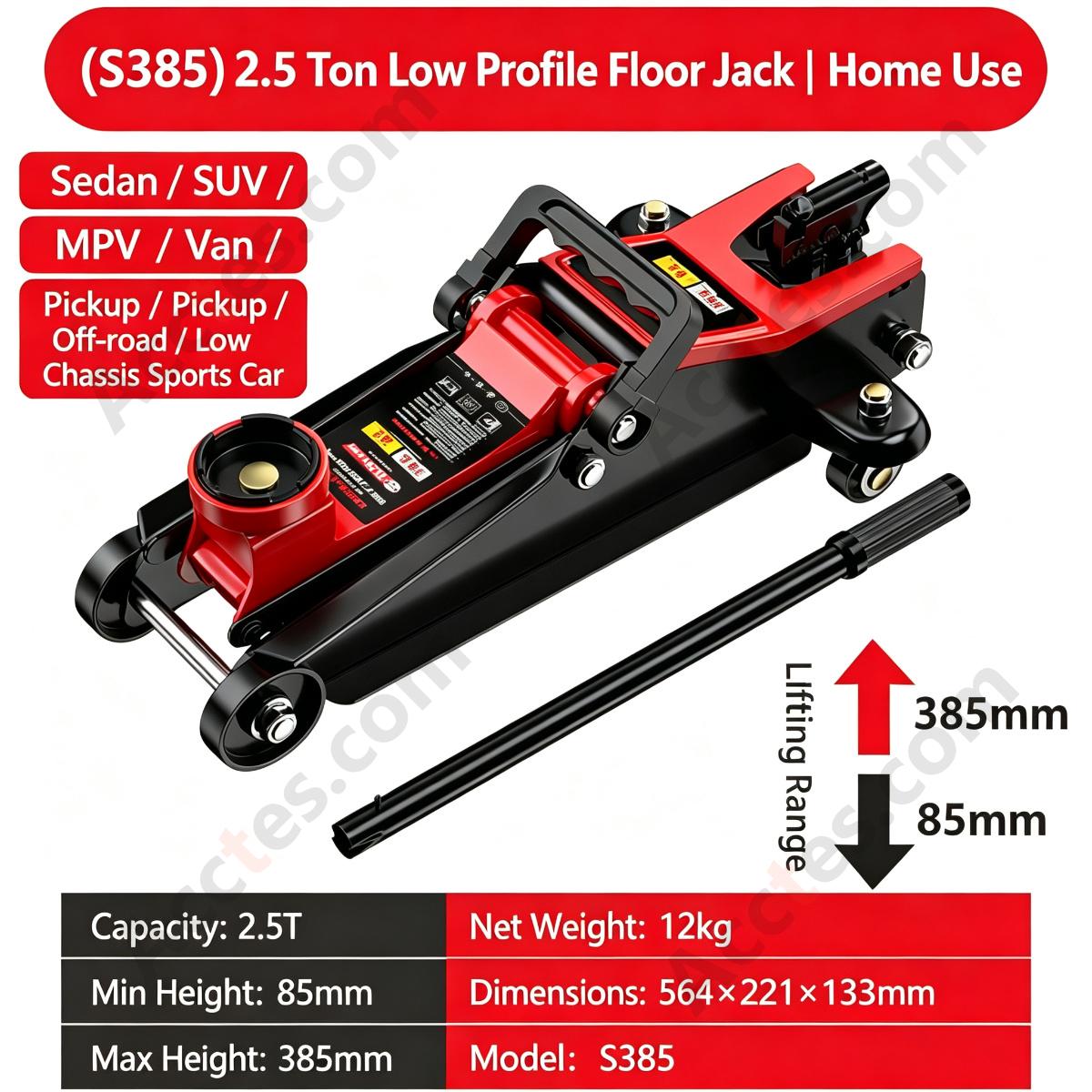 Hydraulic Floor Jack 2.5 Ton 385mm Low Profile Heavy Duty for Car Repair